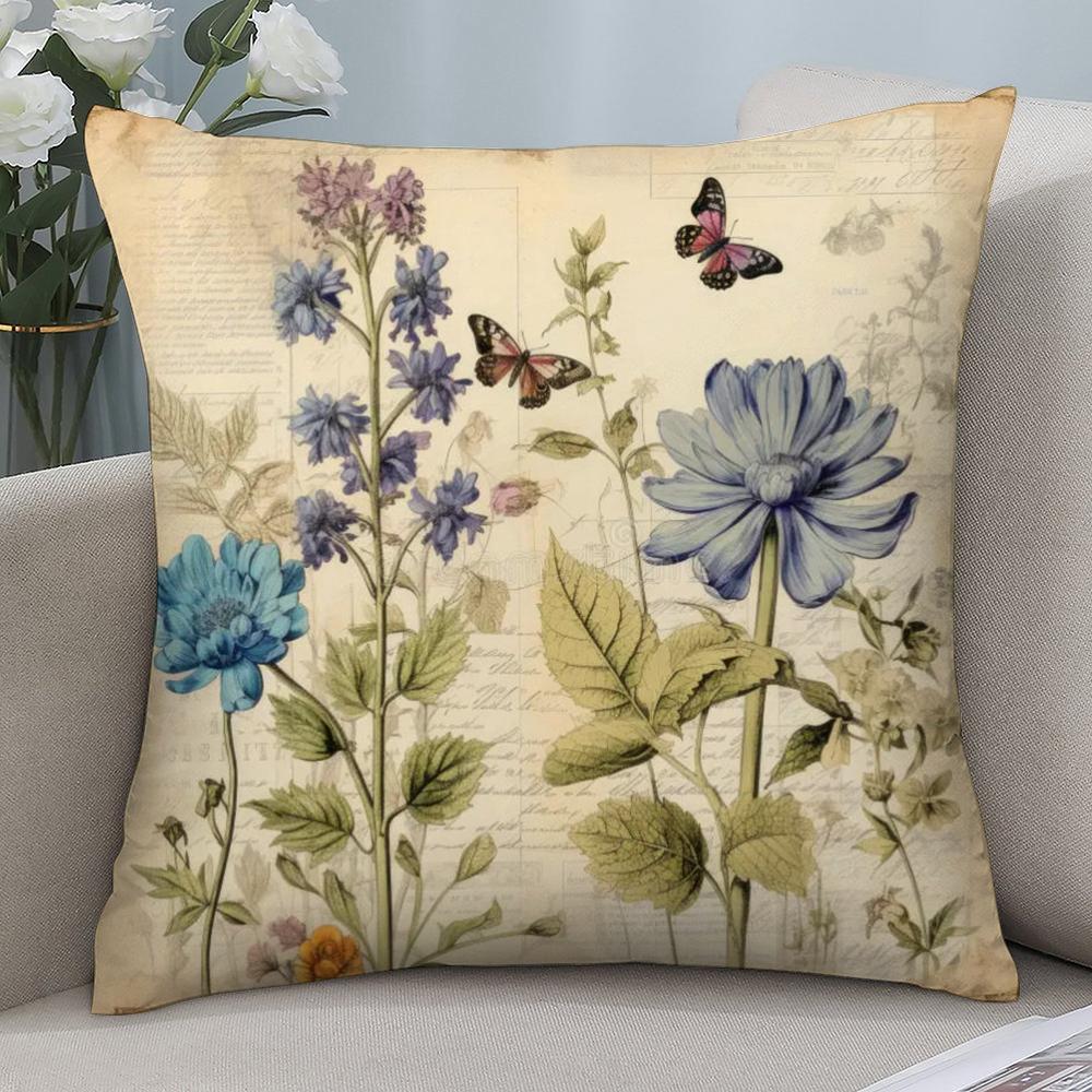 Vintage Floral Pillow Case Short Plush Sofa Decorative Gift Home Double-sided Printing Cushion