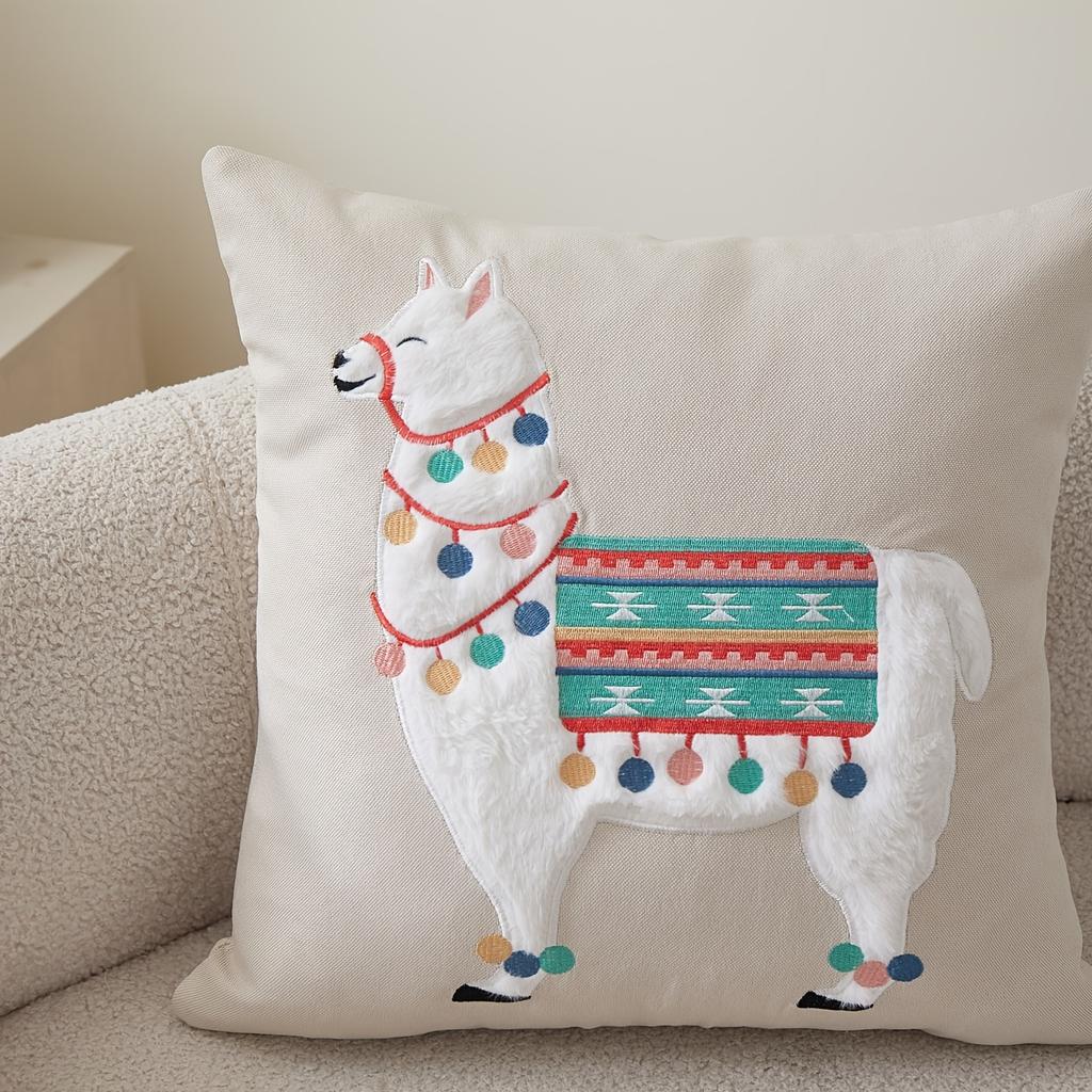 Double Sided Cute Llama Throw Pillow Cover Boho Alpaca Print Decorative Cushion Case For Sofa Couch Living Room Home Decor