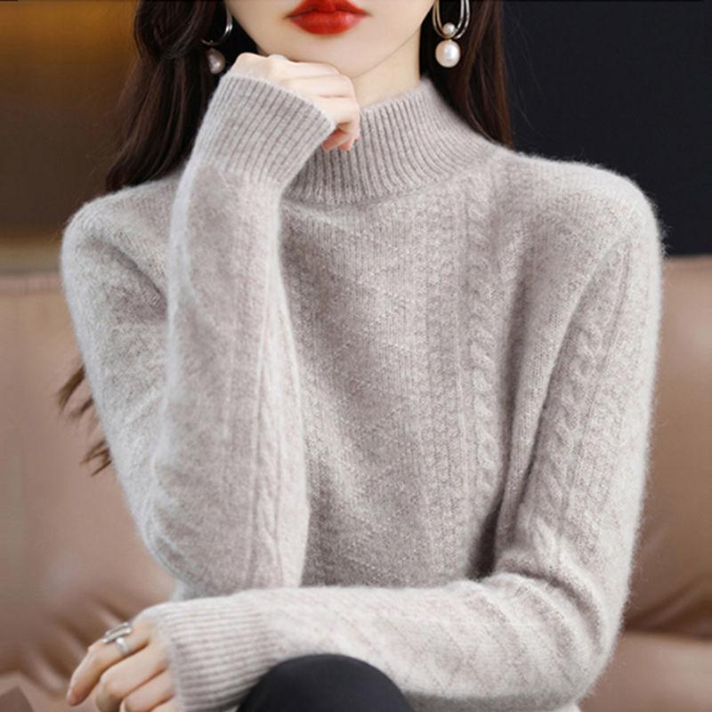 Damen Herbst und Winter Modische Pullover Tops Lose Halb Rollkragenpullover Verdickt Gestrickte Bottoming Shirt