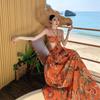 Beautiful Holiday Hollow Pleated Tube Top Neck Skirt Bohemian Ethnic Style Holiday Style Photo Beach Skirt