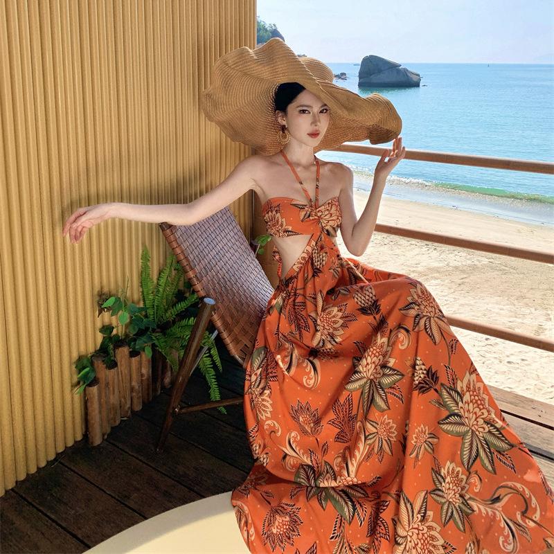 Beautiful Holiday Hollow Pleated Tube Top Neck Skirt Bohemian Ethnic Style Holiday Style Photo Beach Skirt
