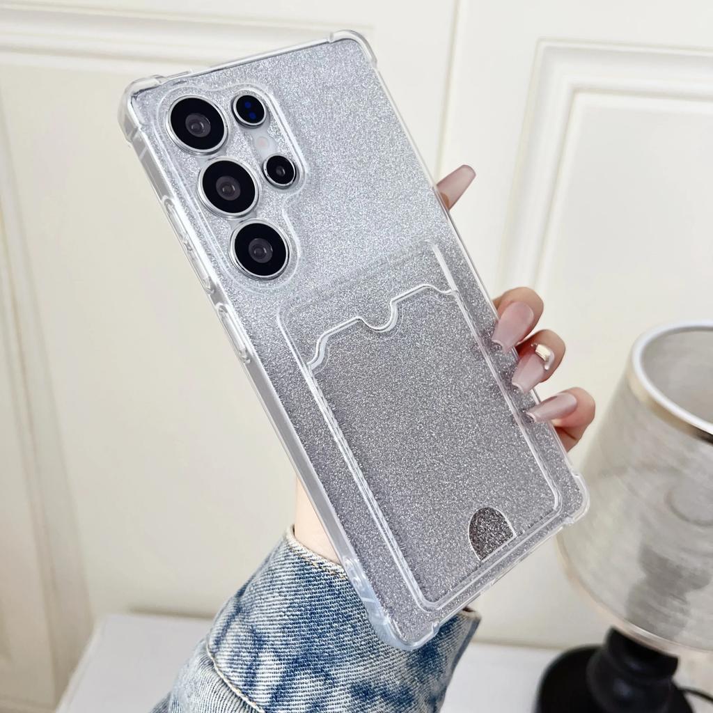 Custodia con Paillettes Gradiente e Portacarte, Placcatura Trasparente Per Samsung S25 S24 S23 S22 Ultra Plus A55 A35 A25 A54 A15 A14 A24 Cover Antiurto