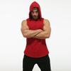 Men's Sleeveless Hooded Fitness Sweatshirt with Elastic Round Hem