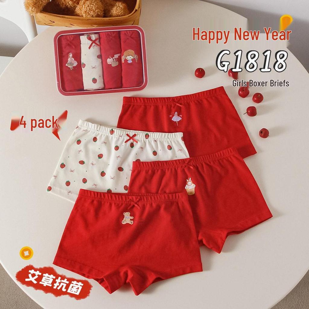 Premium Zodiac Pure Cotton Boxer Briefs for Kids: Unisex Red New Year Underwear in Gift Box