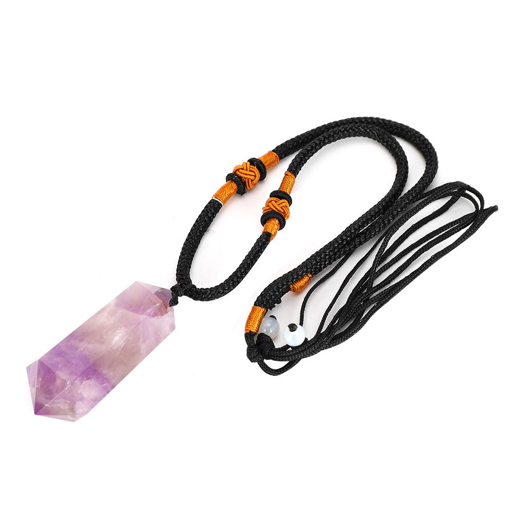 Natural Amethyst Quartz Pendant Double Point Crystal Necklace for Healing Fortune