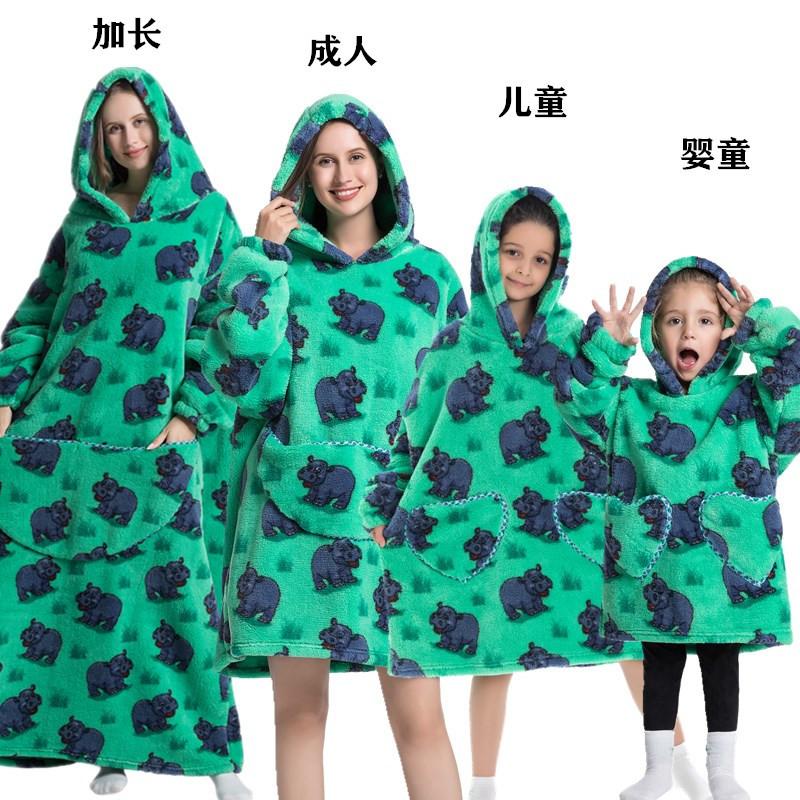 winter warm fleece hooded women's blanket sleeves fleece warm hooded sweater sweater women's hooded robe pajamas sleepwear robe