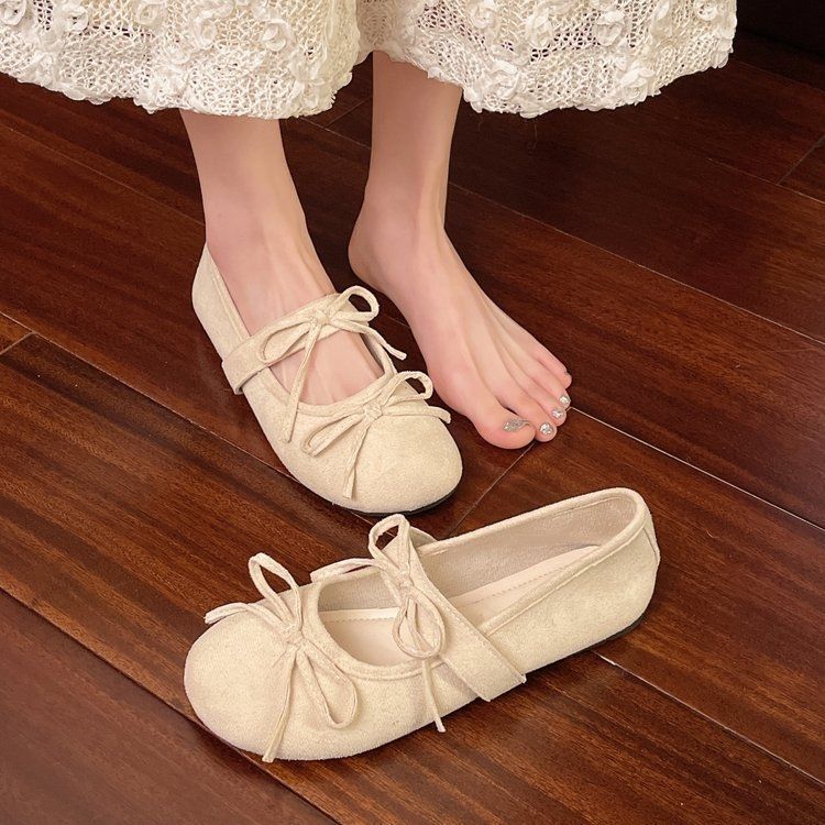 French retro bow Mary Jane shoes women's new versatile flat bottom round head with skirt fashion shoes