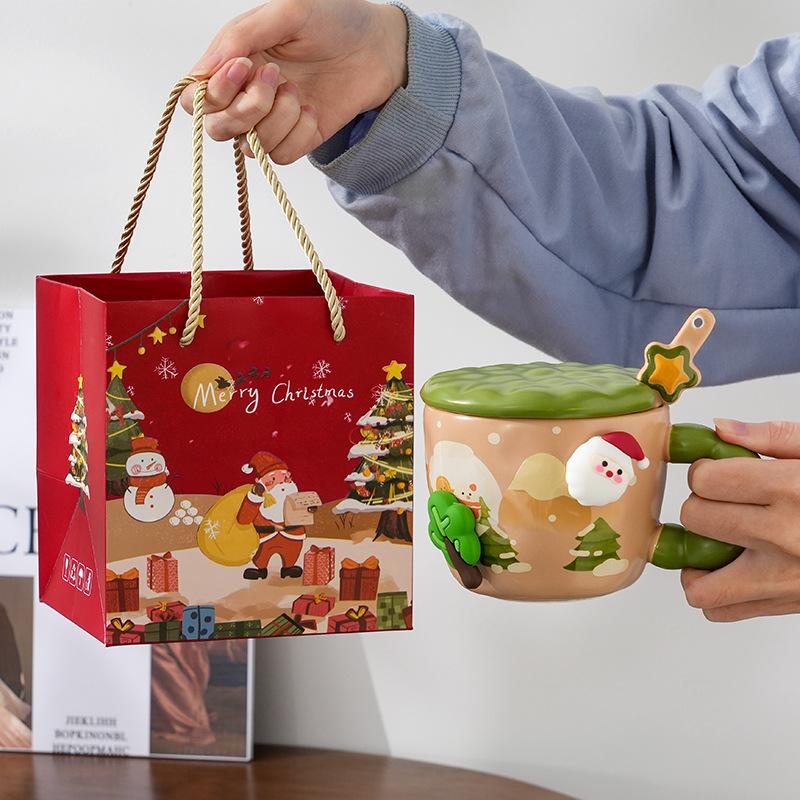 Cupa Creativă de Crăciun din Ceramică cu Capac Valoare Ridicată Desene Animate Drăguță Birou Cuplu Cupă de Apă Cutie Cadou Suvenir