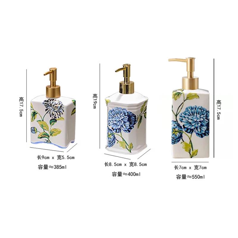 Ceramic Lotion Bottle Bathroom Hand Soap Dispenser Press-type Soap Art Painted Flower Liquid Dispenser shampoo bath gel bottles
