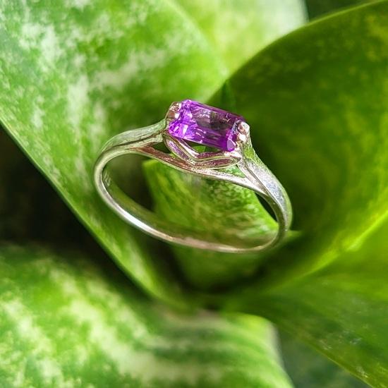 Natural  Purple Amethyst Gemstone 925 Sterling Silver Ring 7.5 US, Gift Ring