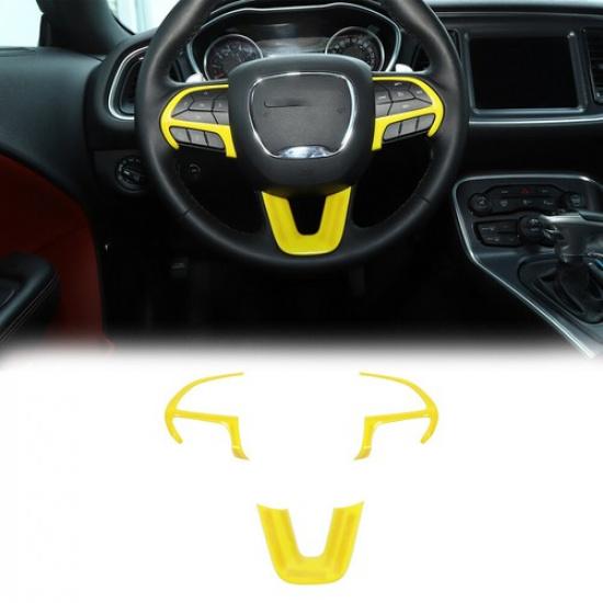 3pcs Interior Steering Wheel Frame Trim Cover for Dodge Challenger/Charger 2015+