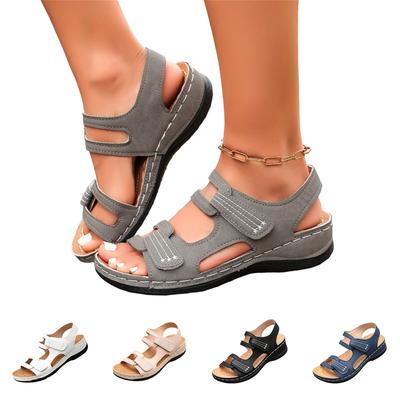 Sandalias Casuales para Mujer de Ajuste Amplio con Cierre de Velcro, Punta Abierta, Correa Ajustable, Suela Plana Ligera, Zapatos Cómodos para Caminar
