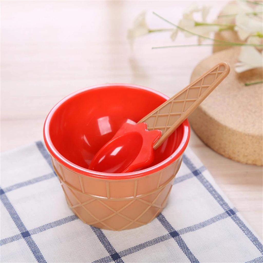Plastic Kids Ice Cream Bowl with Spoon Set Durable Lightweight Design Suitable for Everyday Use and Outdoor Activities