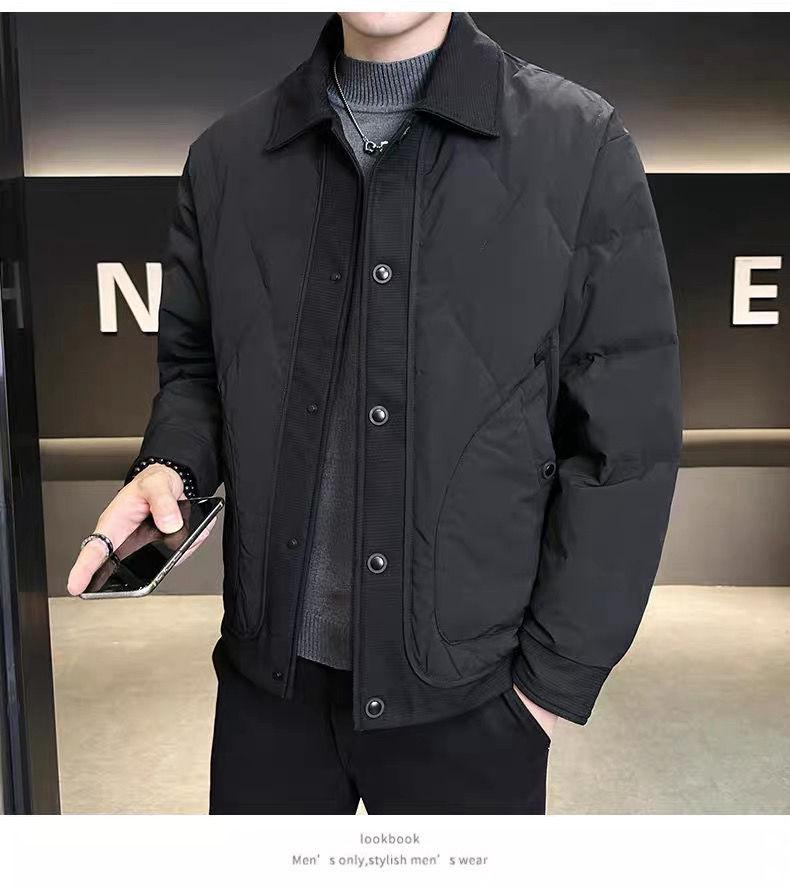 Herren Winter/Herbst Leichte Jacke im Hemdstil mit Daunenfüllung (weiße Entendaune), Neuer lockerer Schnitt, Große Größen Arbeitskleidung.