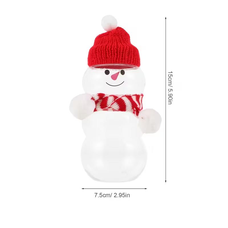 Empty Plastic Juice Bottles with Caps, Designed Cute Snowman Shape. These Reusable Clear Drink Containers Come with Mini Scarves