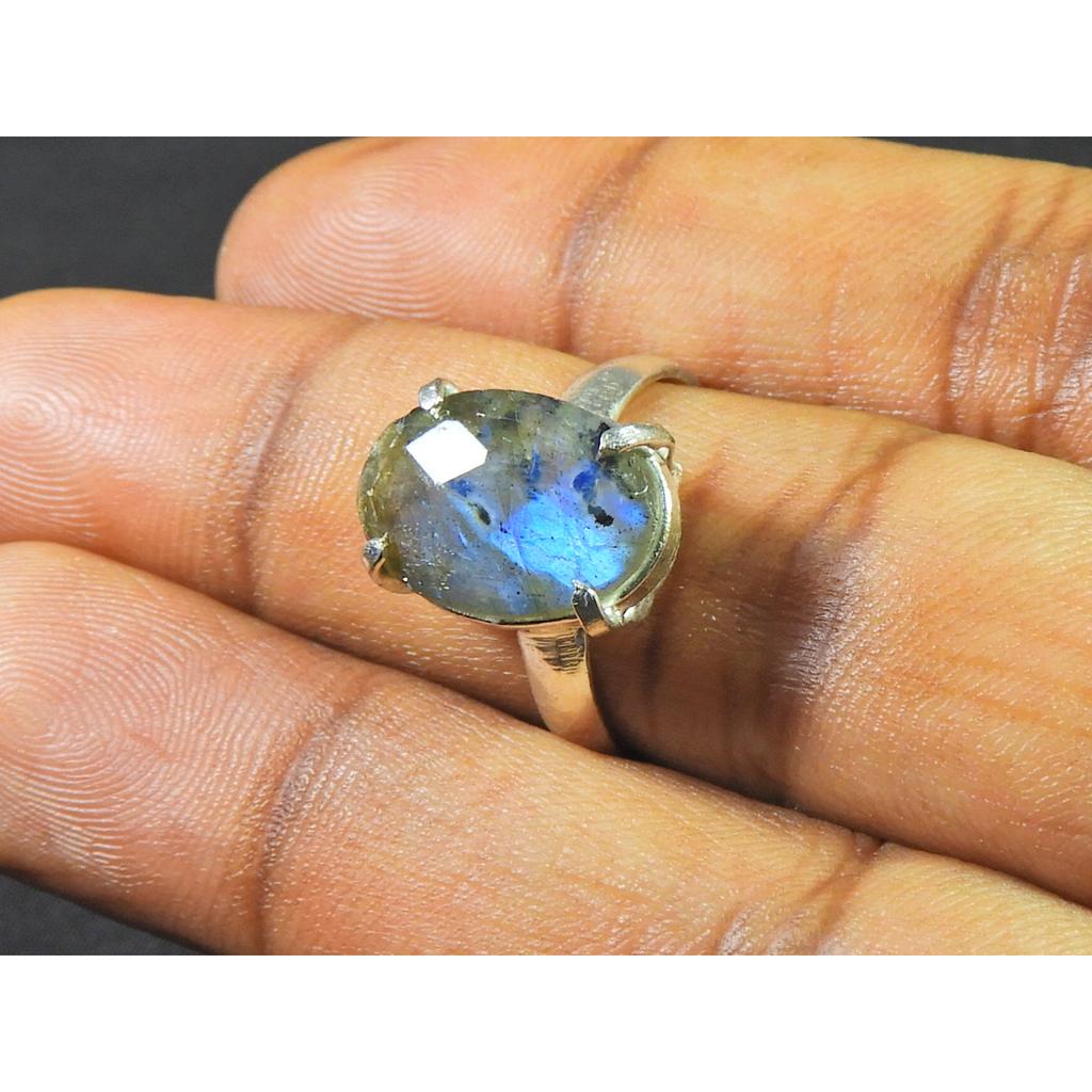 Oval Labradorite Ring US7.5 Solid 925 Sterling Silver Gemstone Handmade Ring MK-103