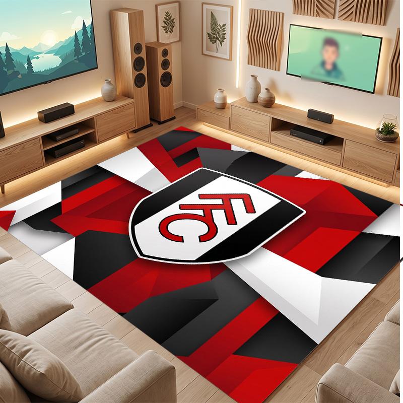 Fulham Football Print Crystal Velvet Rug, Comfortable Water Absorbent Non Slip Indoor Floor Carpet