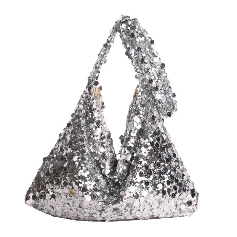 

2025 new European and American fashion sequined shoulder bag versatile large capacity messenger bucket bag tide