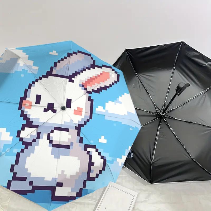 Adorable Pixel Art Rabbit Umbrella: Perfect for Outdoor Adventures, Auto-Opening & Closing, Lightweight and Durable, Ideal Travel Accessory 002