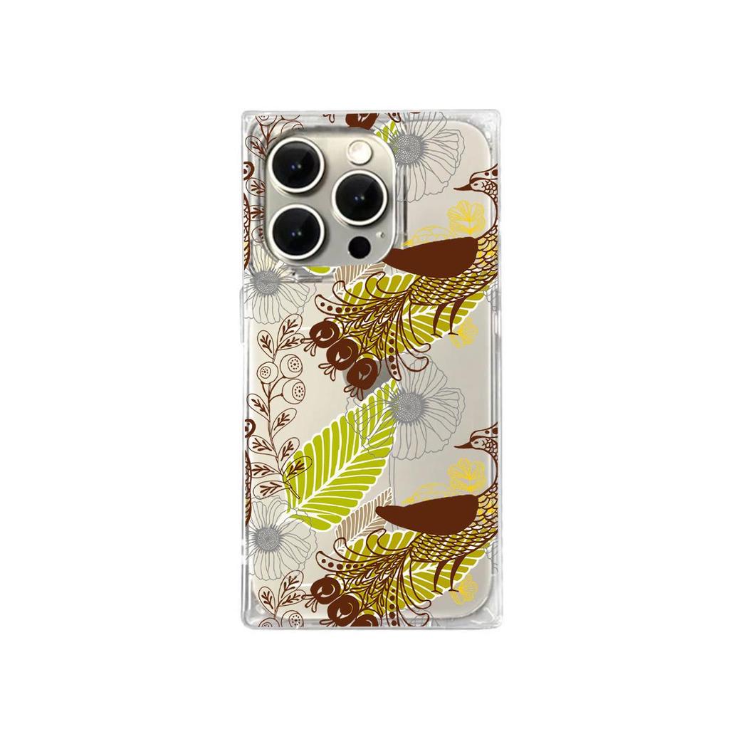 Clear Square Back Tube Case Protection For iPhone 14 Pro Max 12 11 16 ProMax 15 Plus 13 Anti-Oxygen,Large Feather Leaves Pattern Casing