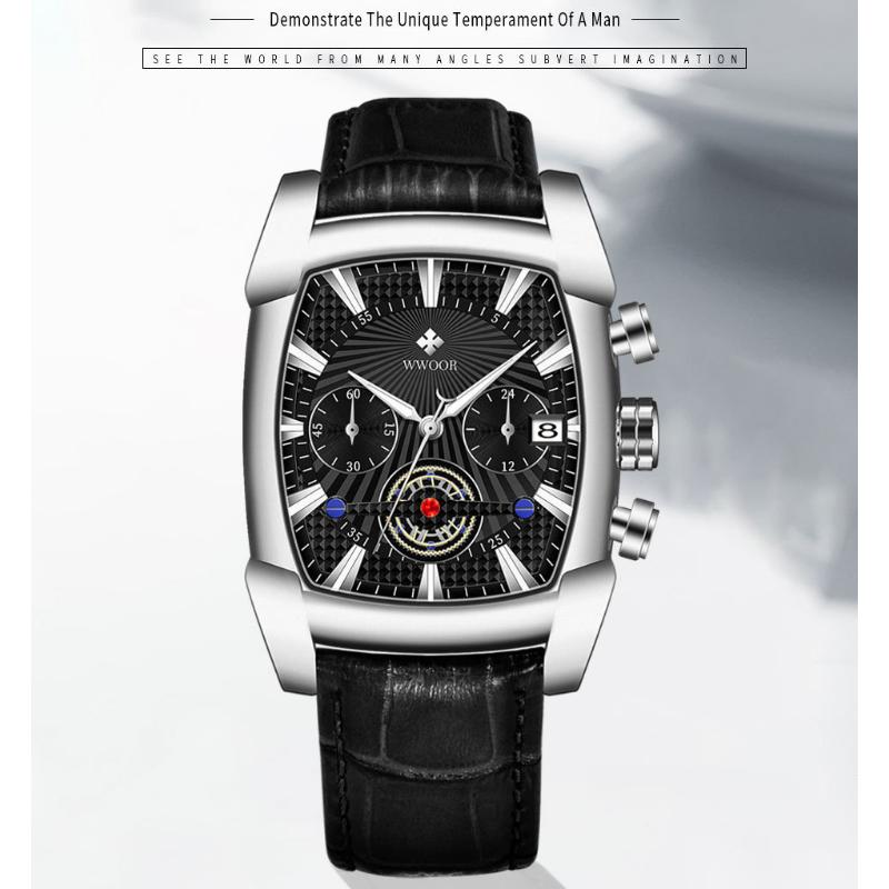 WWOOR Lederarmbanduhr Business New Concept Herrenarmbanduhr Wasserdicht Leuchtende Nadel Quarzuhr