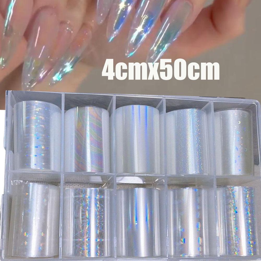 

2.5/4X50CM/10 Rolls Laser Aurora Star Nail Transfer Foil Clear Glass Galaxy Aurora Nail Foil Transfer Stickers DIY Nail Art Foil