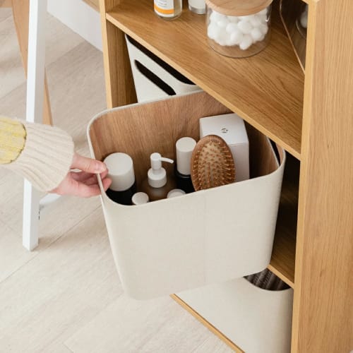 Doshisha Storage Boxes, Eco-Friendly Design Boxes, Set of 3, Large and Small, Canvas and Wood Finish, ESB-BK3P (1 Large Box: 36cm W x 26cm D x 24cm H,