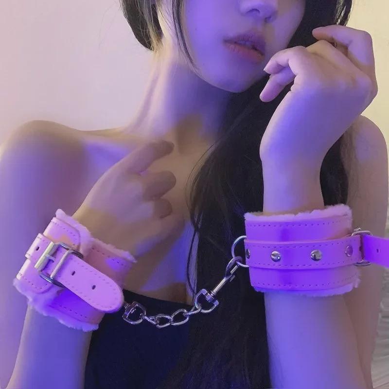 Plush Leather PU Handcuffs & Anklets - Soft COS Props for Hot Girl and Student Photoshoots.