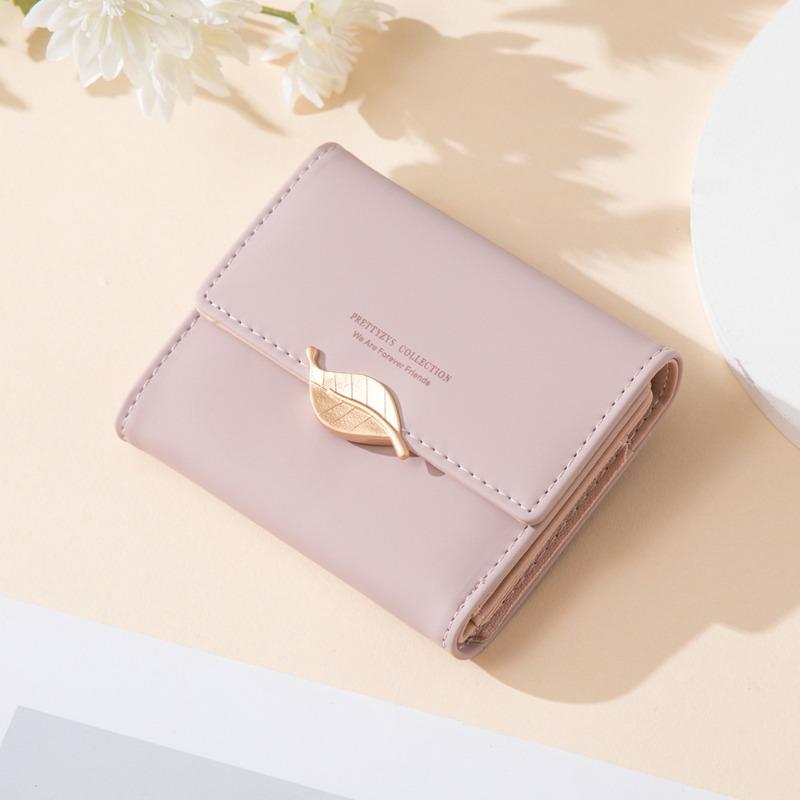 Damen Kurzportemonnaie Einfarbige Personalisierte Blatt-Schnalle Damen Handheld Beschneidungs-Clip