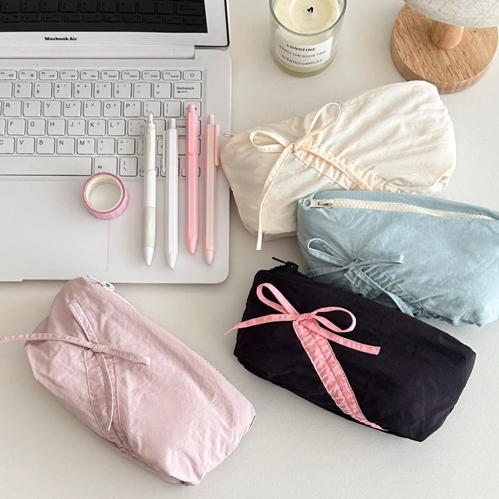 Bowknot Design Stationery Storage Bag Solid Color Pencil Bag Storage Bag Pencil Case Students