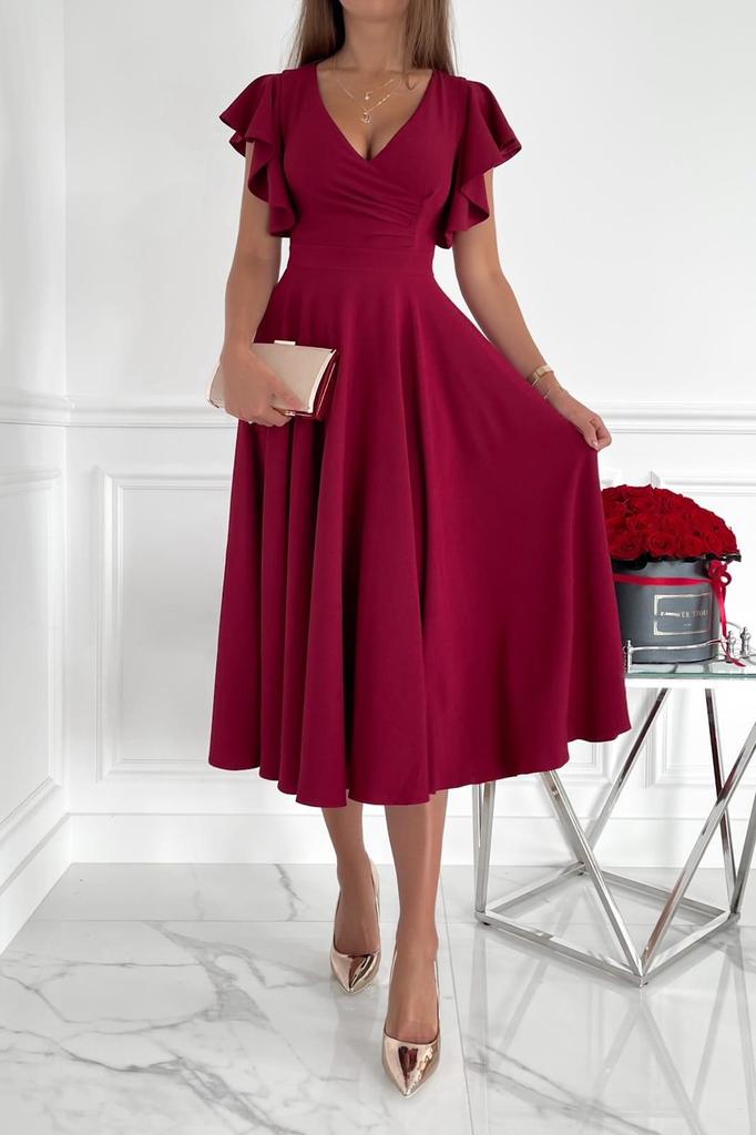 2023 European & American V-Neck Ruffle Sleeve Casual Party Dress