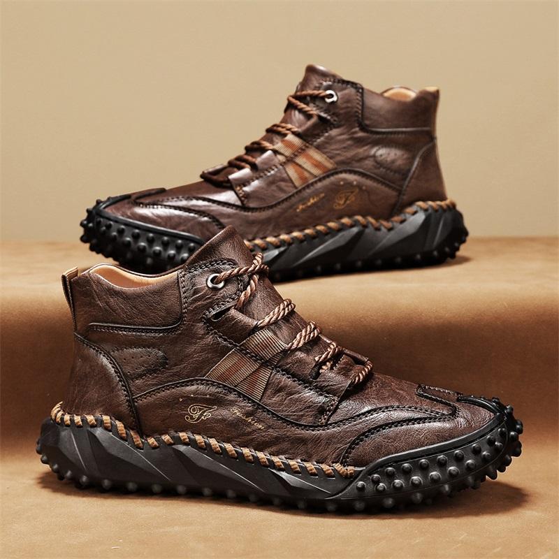 New Handmade Leather Mens Hiking Boots Autumn Design Sneakers Non-Slip Casual Leather Shoes Ankle Boots Outdoor Treking Footwear