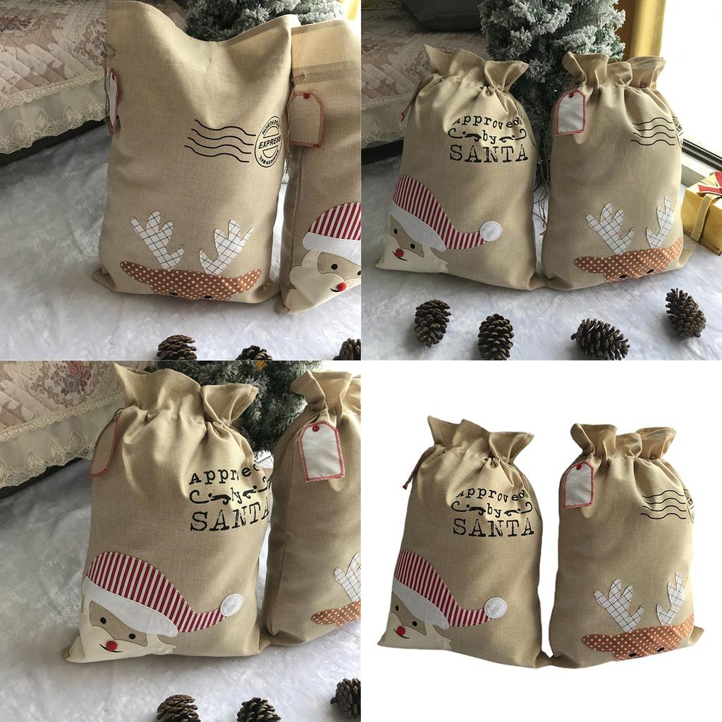 Handmade Christmas Present Pouch Large Polyester Bag for Holiday Gift Wrapping Santa/Deer Candy Storage Container