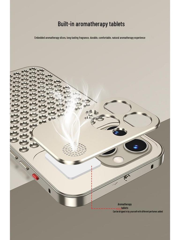 Heat Dissipation Snap-on Aluminum Case for iPhone 14 Pro/15/16/17 Pro Max with Aroma Diffuser
