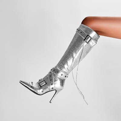 Fashion Kaky's New Pointed Belt Buckle High Heel Large Women's Boots Long Boots High Barrel Boots Fashion Boots