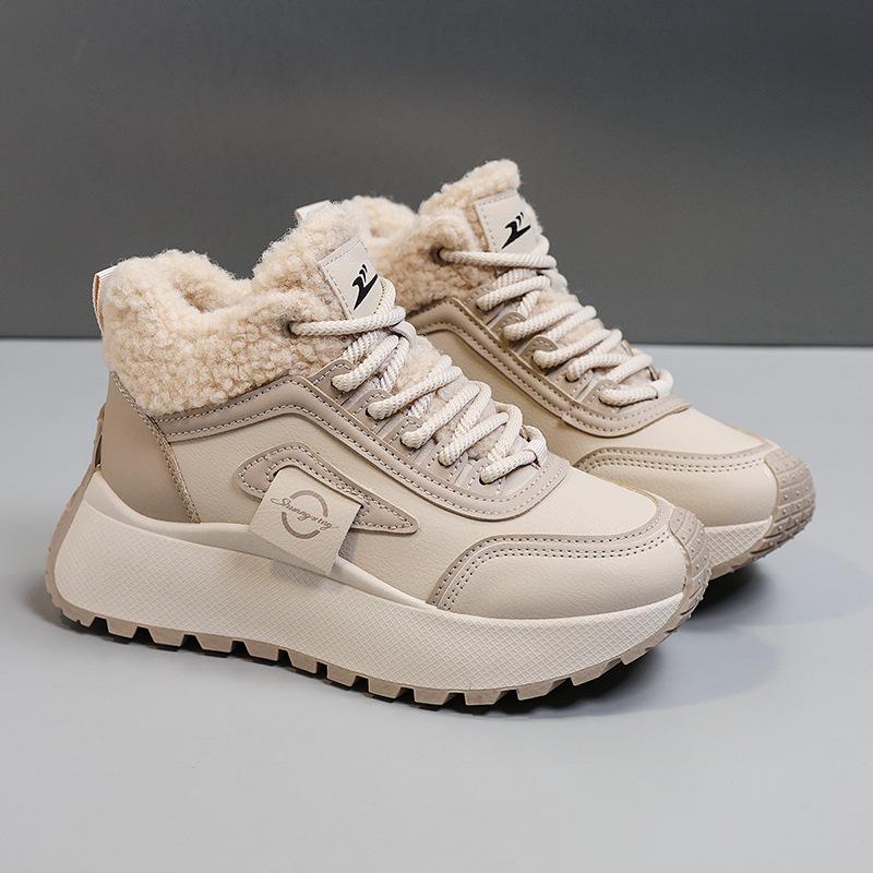 Women's Winter Chunky Platform Sneakers Warm Outdoor Snow Boots With Faux Fur Lined Workout Walking Shoes Running Anti-Slip Short Booties for Women