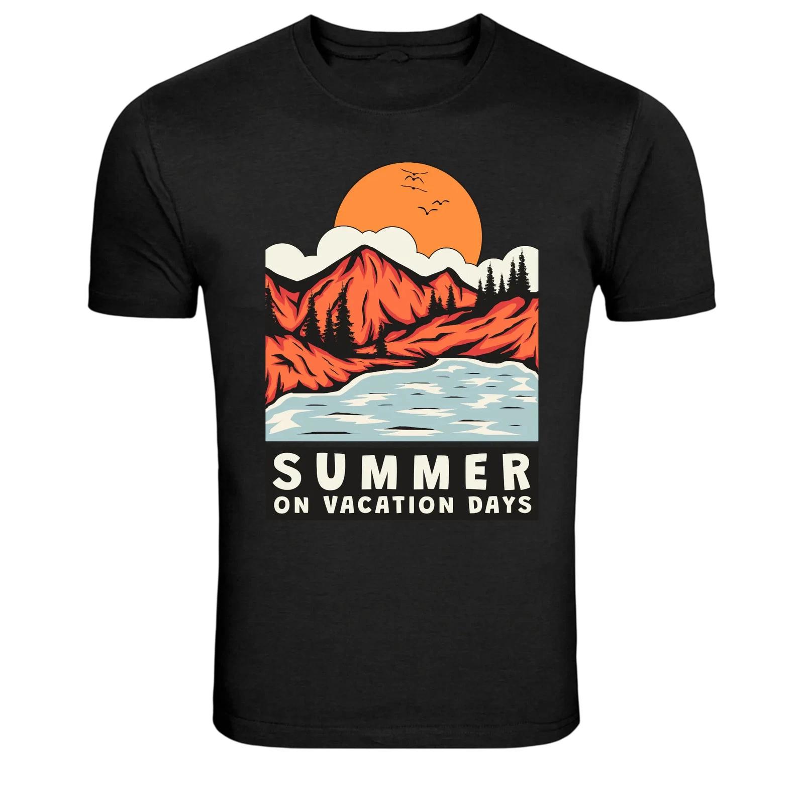 Летняя футболка с графическим принтом  Дни в отпуске, горное озеро  XL