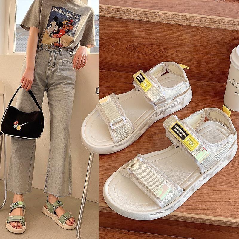 Non-slip Thick Soled Beach Shoes Hook&Loop Sandals Female Trend Fashion Casual Shoes Student Fairy Wind Summer Net Celebrity Ins Outside Wear