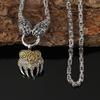 Viking Retro Bear Claw & Wolf Face Warrior Pendant Necklace
