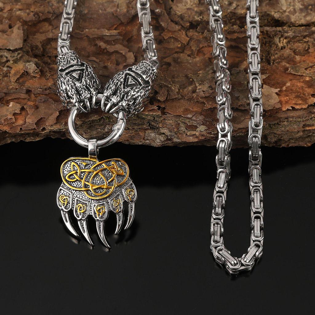 Viking Retro Beerklauw & Wolf Gezicht Krijger Hanger Ketting