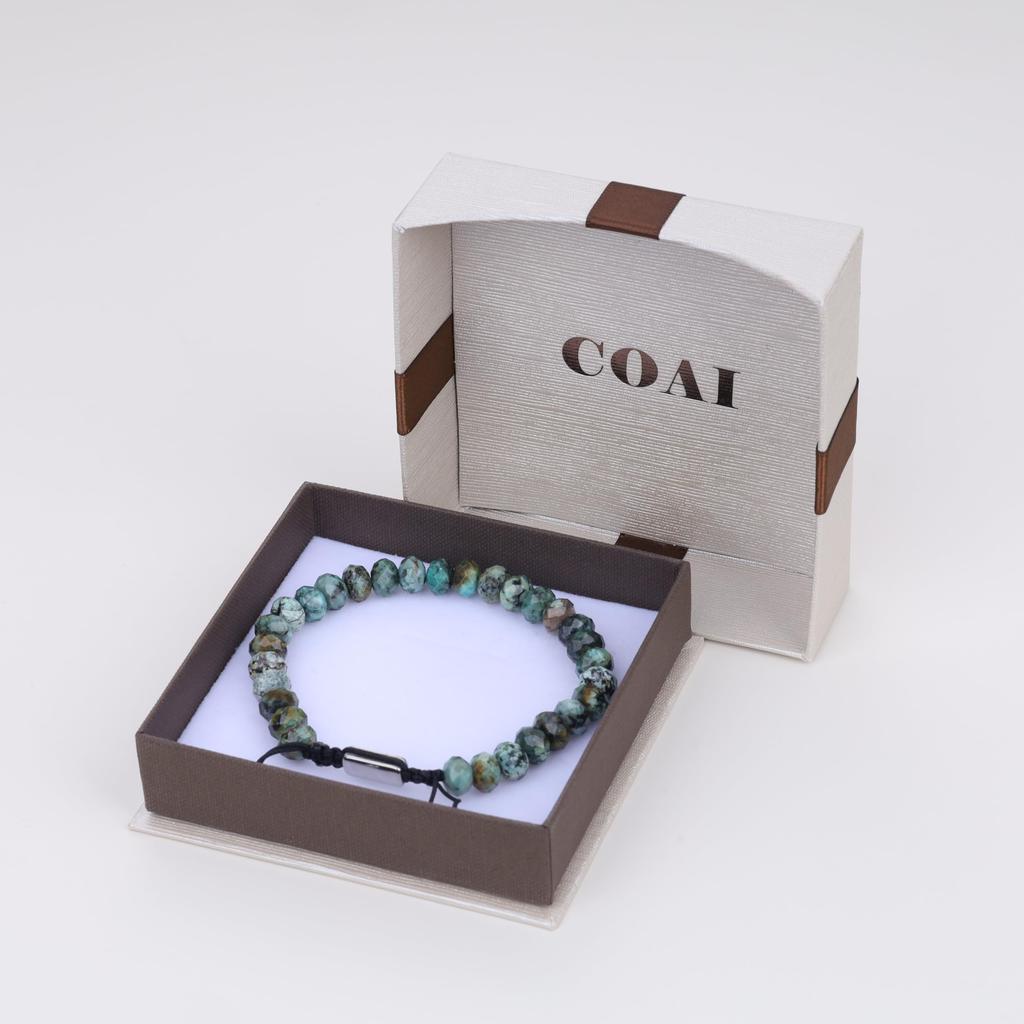 Bracciale Koai 8mm Turchese Africano Regolabile Pietra Potente per Uomo