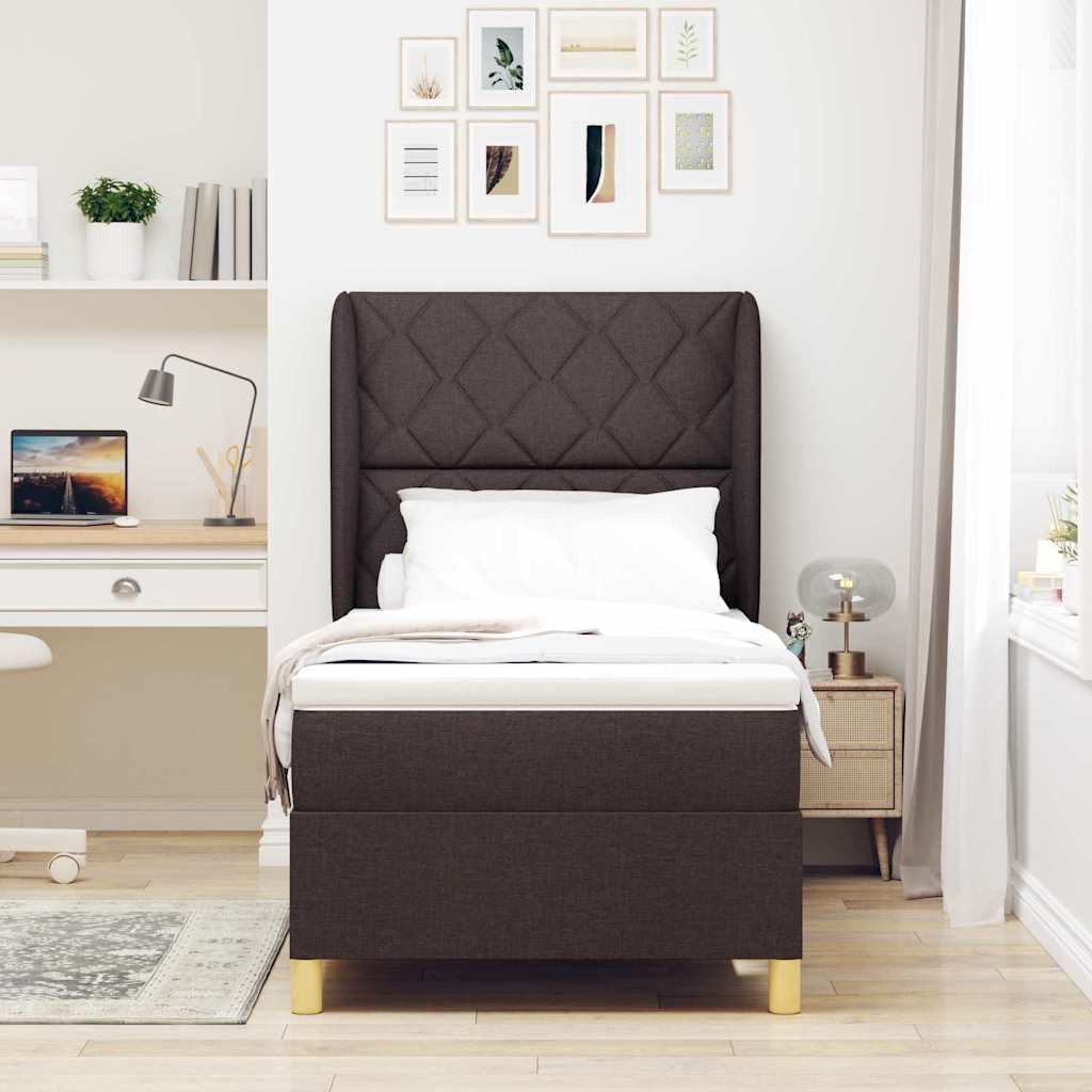 Boxspring Bed with Headboard Dark Brown 190 x 90 cm Fabric
