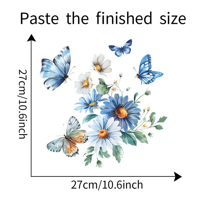 Toilet Stickers Watercolor Floral Chrysanthemum Butterfly Wall Stickers Durable Waterproof Bathroom Decor With Self-Adhesive