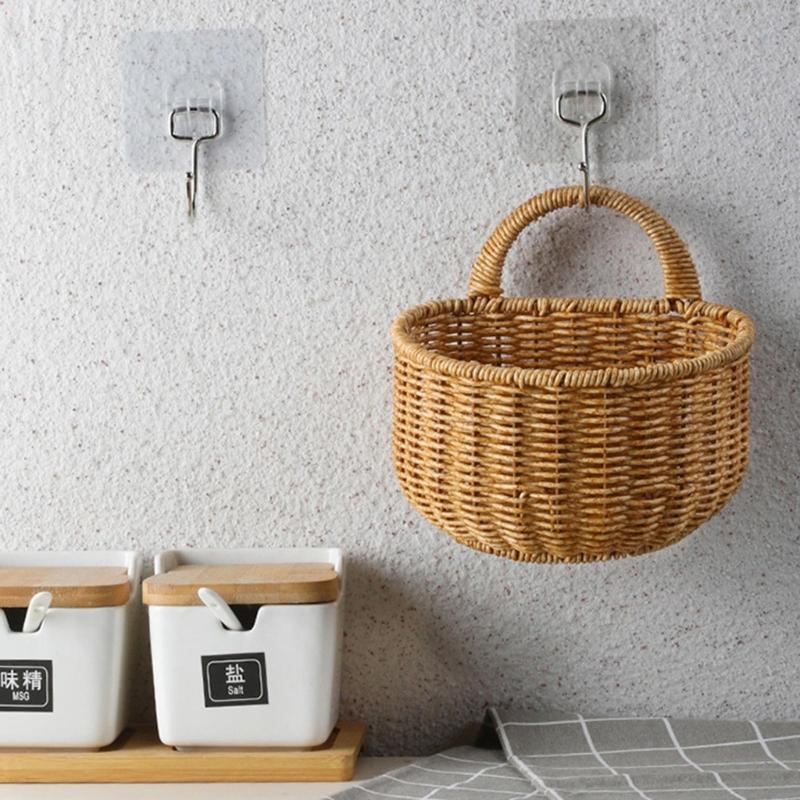 Handwoven Storage Basket with Handle Multifunction Collection Supplies for Dormitory Bedroom Sundries Organization