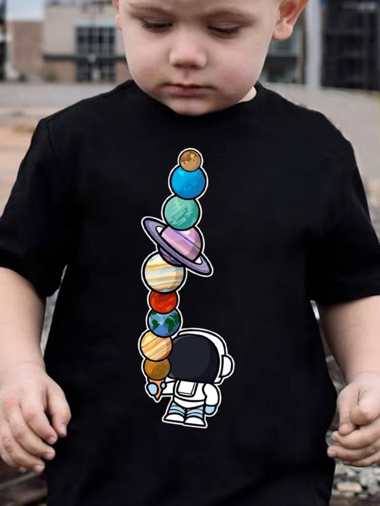 Jungen Kinder Kleidung Stylisch Cartoon Weltraum Astronaut Grafik T-Shirts Jungen Mädchen Sommer Kurzarm Outdoor Kleidung für Kinder