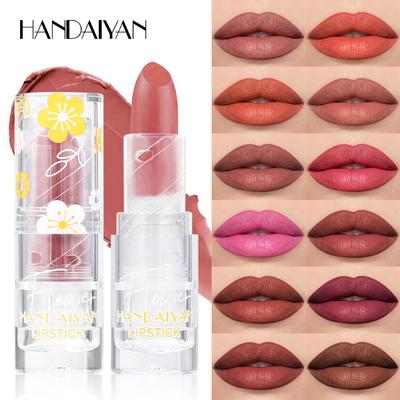 Flower Mist Transparent Tube Matte Nude Lipstick 12 Color Waterproof Moisturizing Lipstick Candy Color  Non-fade Non-stick Cup Long-lasting Lipstick