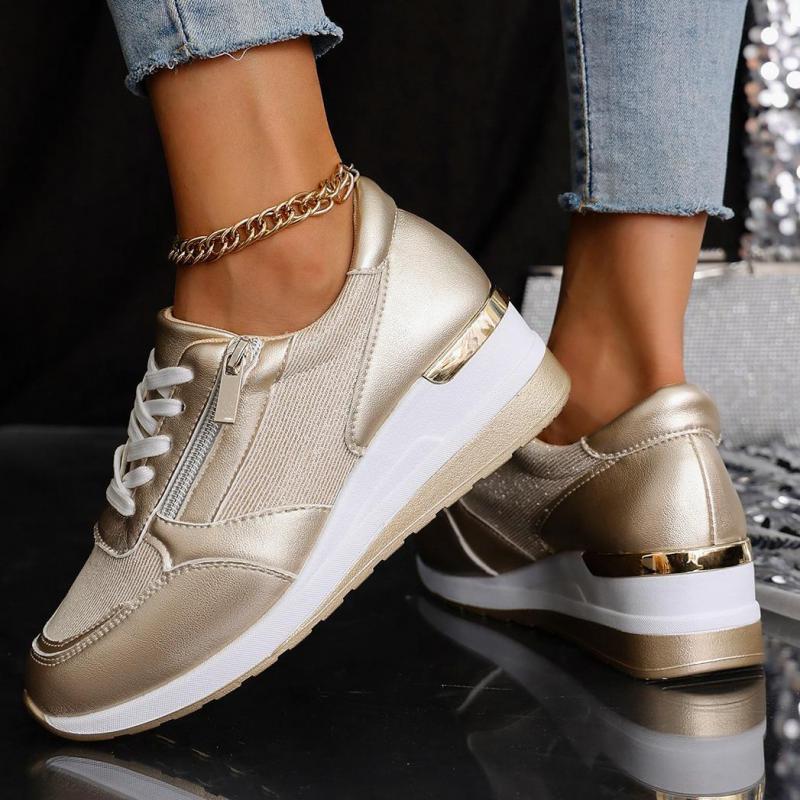 Fashion Silver Casual Shoes Spring Platform Wedge High Heeled Sneakers Thick Bottom Vulcanized Shoes Woman Comfort Sports Shoes