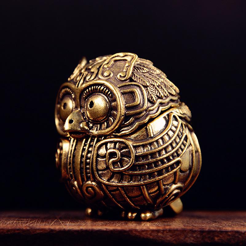 Pure Brass Owl Cylinder Desktop Ornament Household Aromatherapy Incense Burner Open Lid Incense Burner Antique Bronze Ware