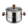 Premium 304 Stainless Steel Double Layer Steamer Pot with Wood Handle Suitable for Efficient and Even Cooking Experience
