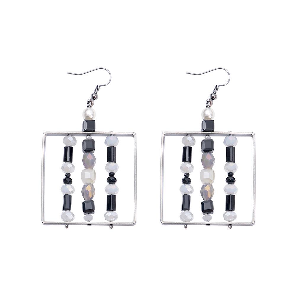Women's French Design Square Beaded Earrings: Four Seasons Style with Hollowed-Out Mixed-Color Glass.